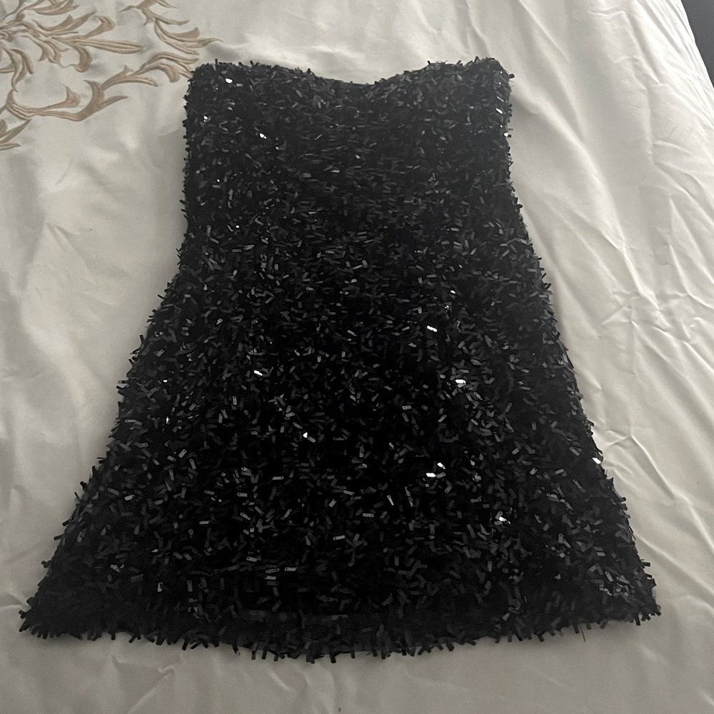 Wet Seal sequin strapless black bodycon minidress S